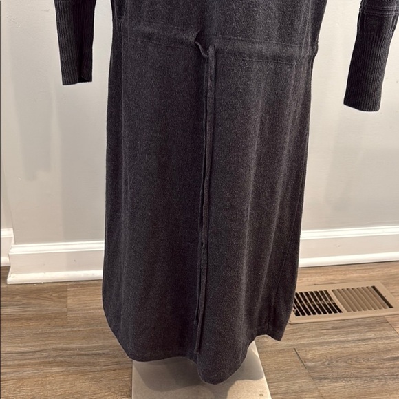 Prana Medium Cotton Gray Long Sleeve Midi Dress Drawstring Waist - Picture 3 of 9